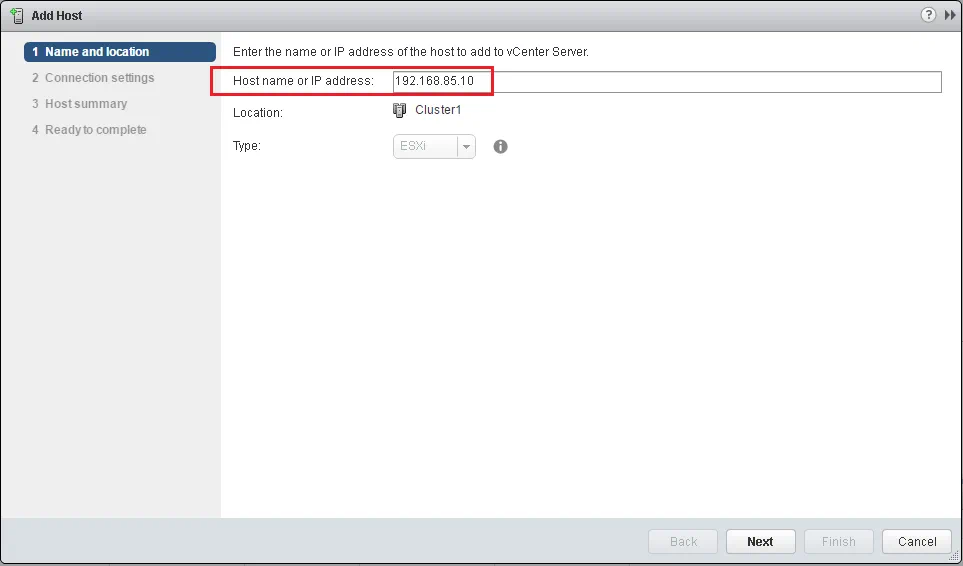 Host name or IP address