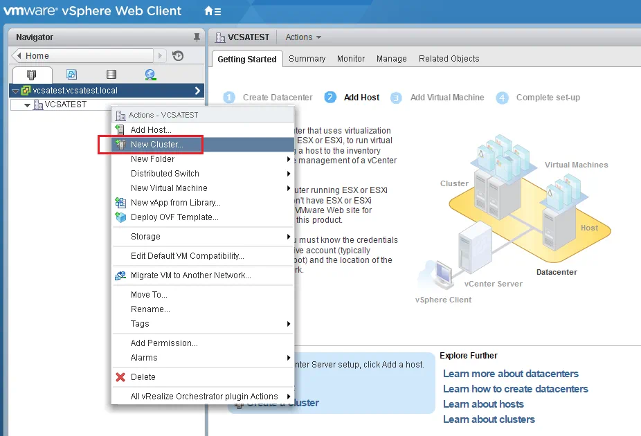 VMware vSphere Web Client - New cluster