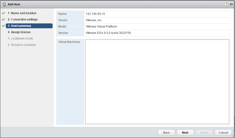 VMware ESXi host summary