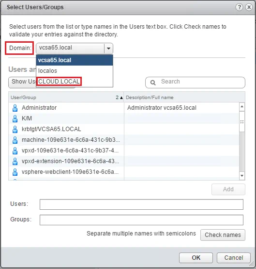 VMware vSphere Web Client - Elegir dominio