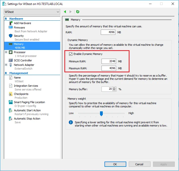 Enable Dynamic Memory
