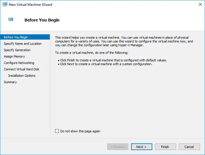 Hyper-V Manager - New Virtual Machine Wizard