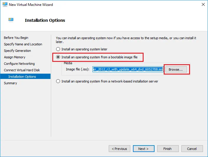 Install an operating system from a bootable image file