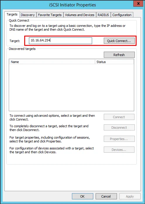 Añadir la dirección del Portal iSCSI Target