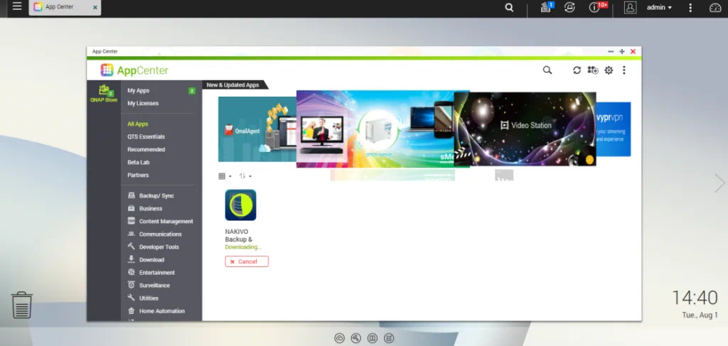 Open the App Center of your QNAP network attached storage