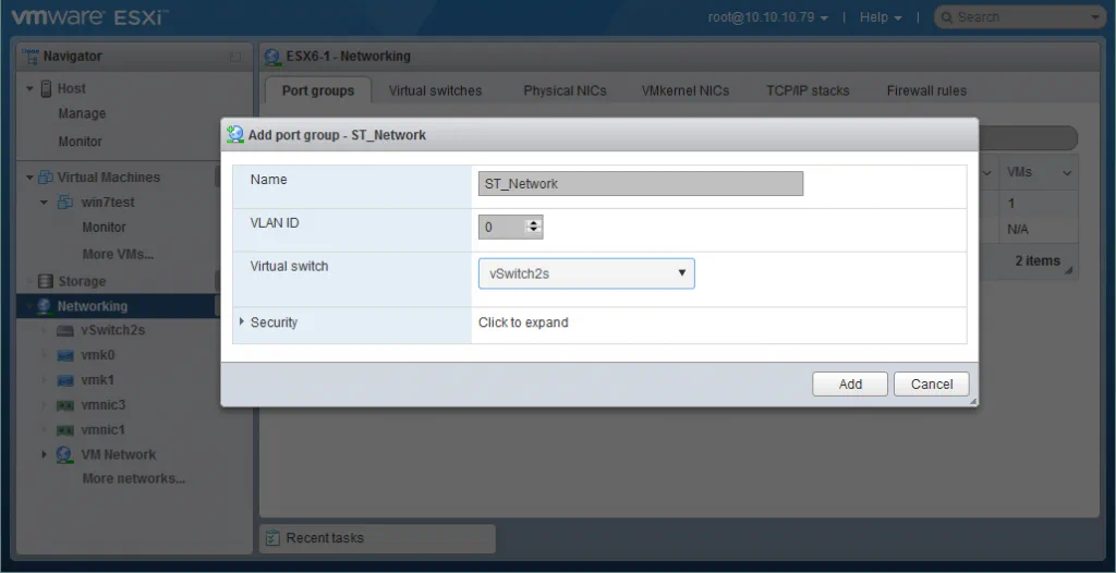 Añadir un grupo de puertos a un vSwitch estándar