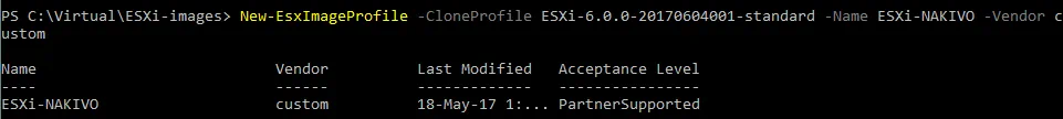 Cloning a standard image profile to a new image profile