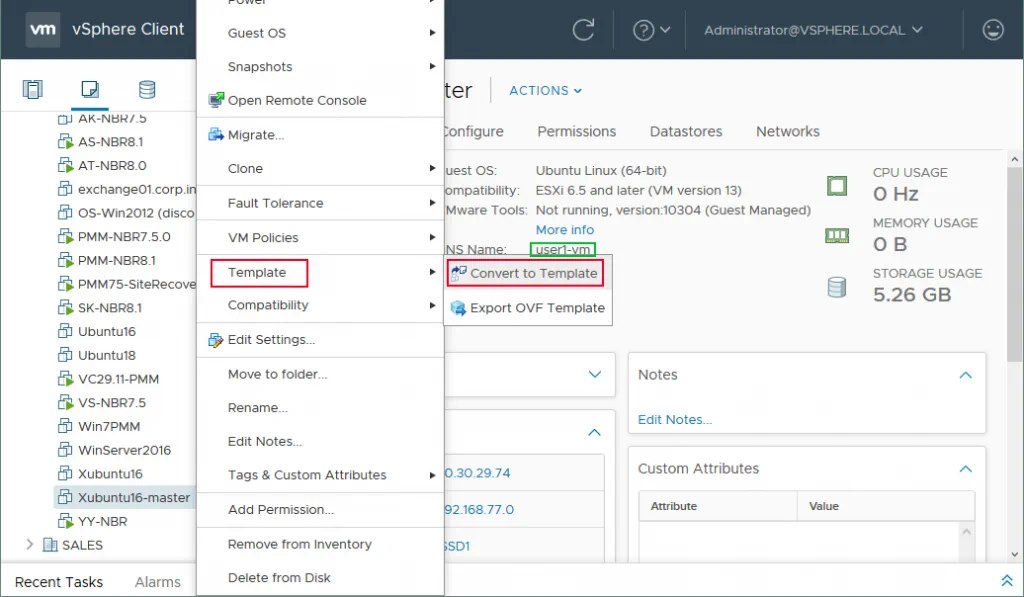 Converting a VM to a template with vSphere Web Client
