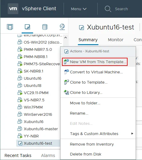 Creating a new VM from the template