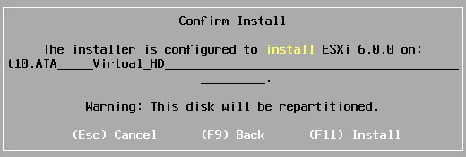 ESXi installation confirmation