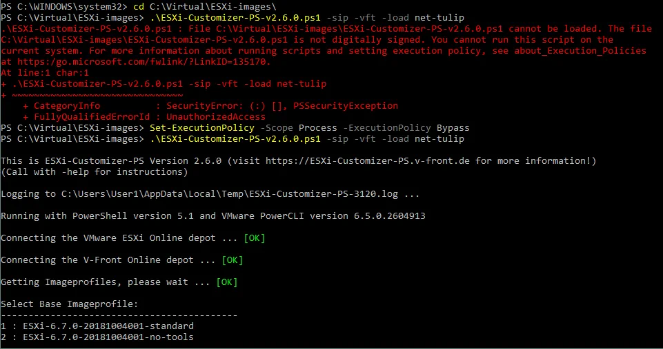 Integrating network drivers by using the ESXi-Customizer script
