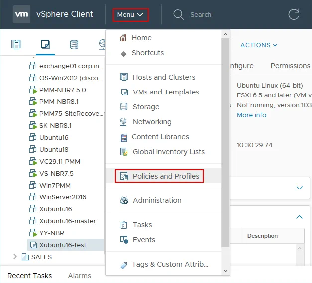 Navigating Policies and Profiles in vCenter with vSphere Web Client.