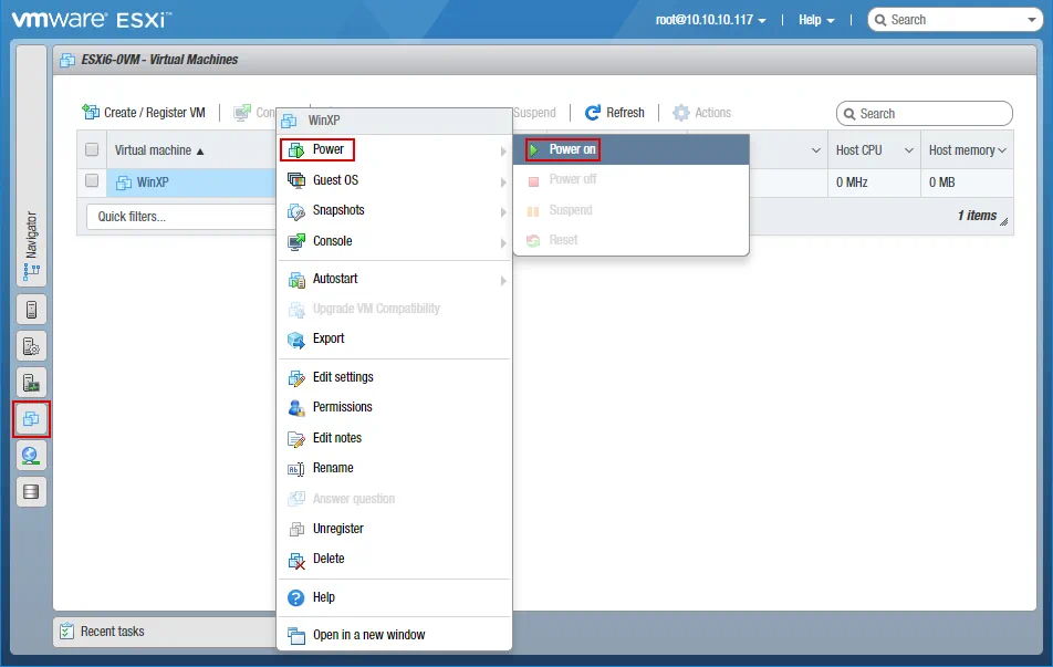 Powering on a nested VM