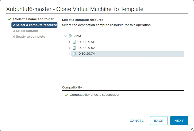 Selecting a compute resource for a VM template