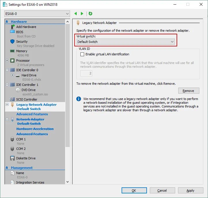 Selecting a virtual switch