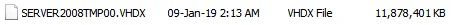 A physical disk has been converted to a single VHDX file with Disk2VHD.