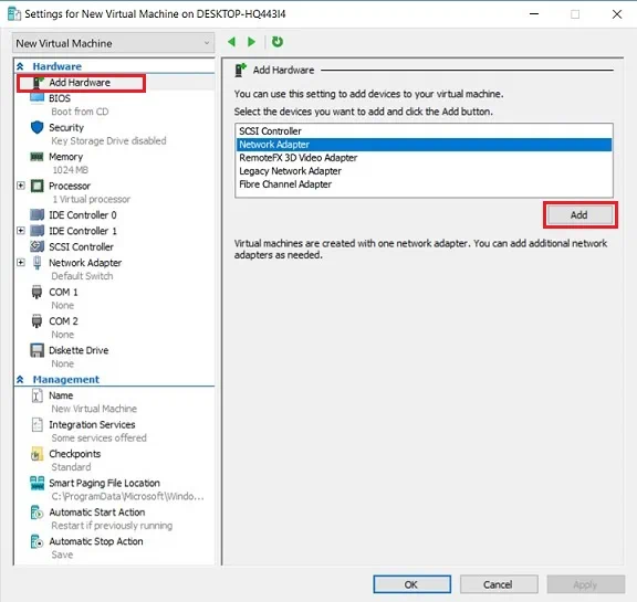 Adding Hyper-V network adapters