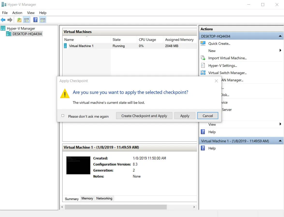 Applying the changes to the VM