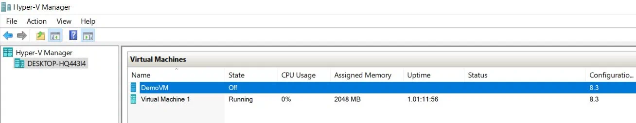 Checking results through Hyper-V Manager