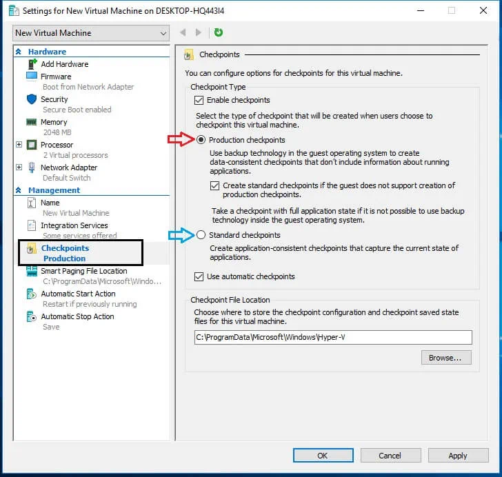 Choosing the checkpoint type