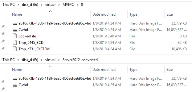 Comparing virtual disk files in the temporary directory and destination directory