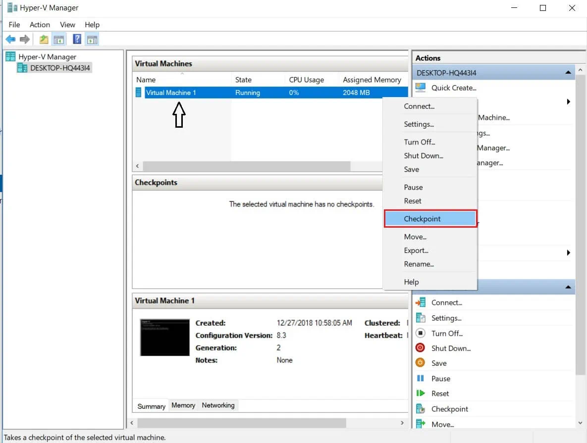 Creating a new checkpoint