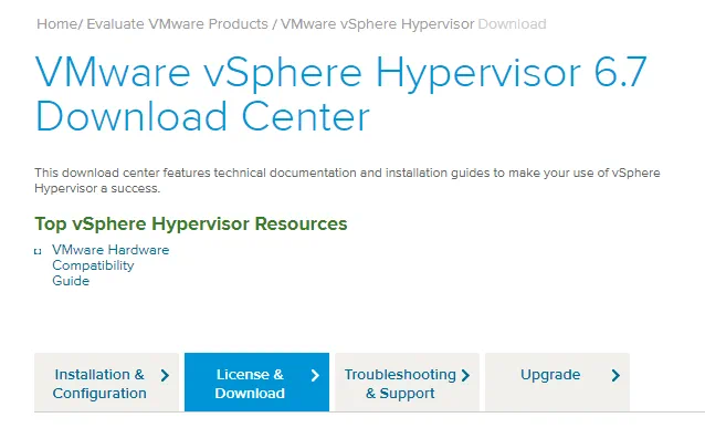 VMware Free ESXI: página de descarga en el sitio web de VMware