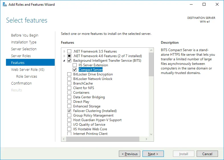 Enabling BITS Compact Server