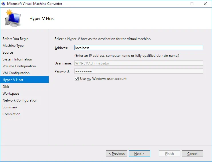 Selecting a Hyper-V host for the destination VM
