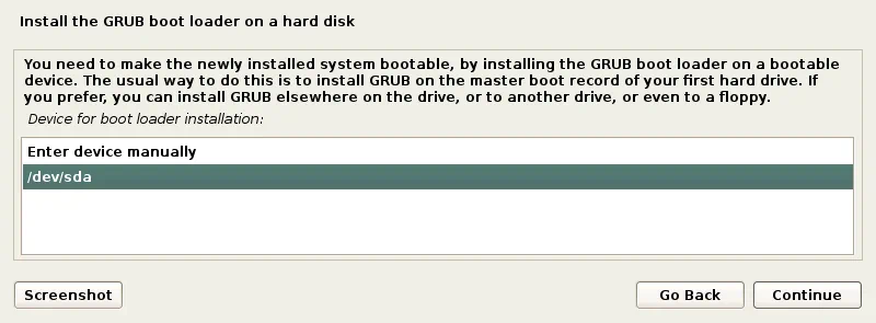 How to Install Kali Linux on VMware: Selecting a disk for installing GRUB