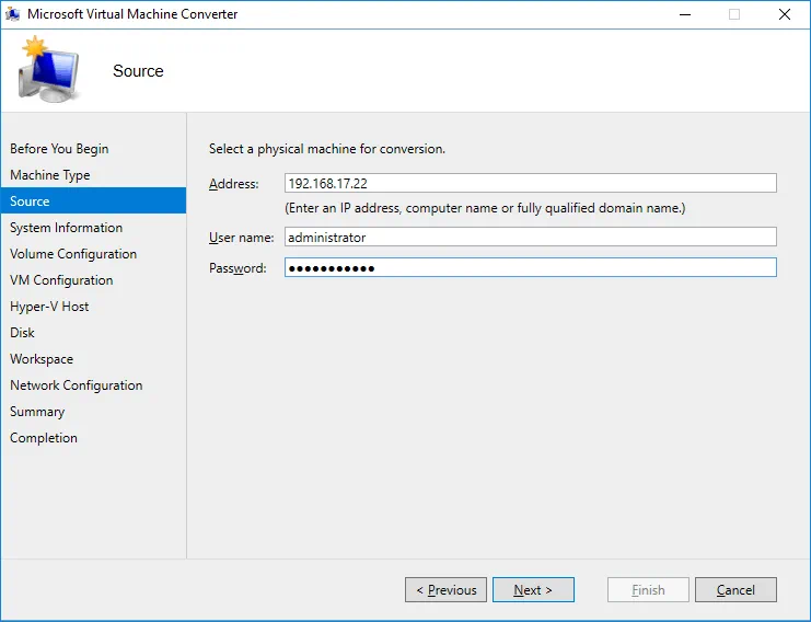 Selecting a source physical machine