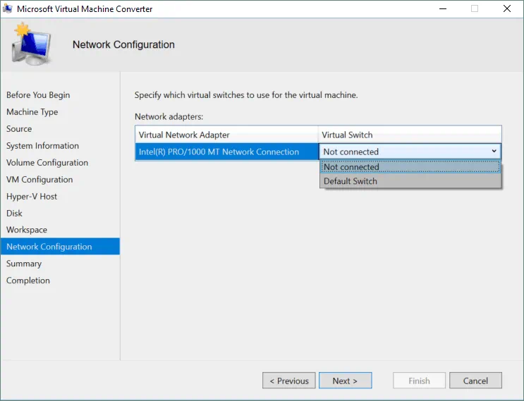 Selecting a virtual switch for VM network adapter