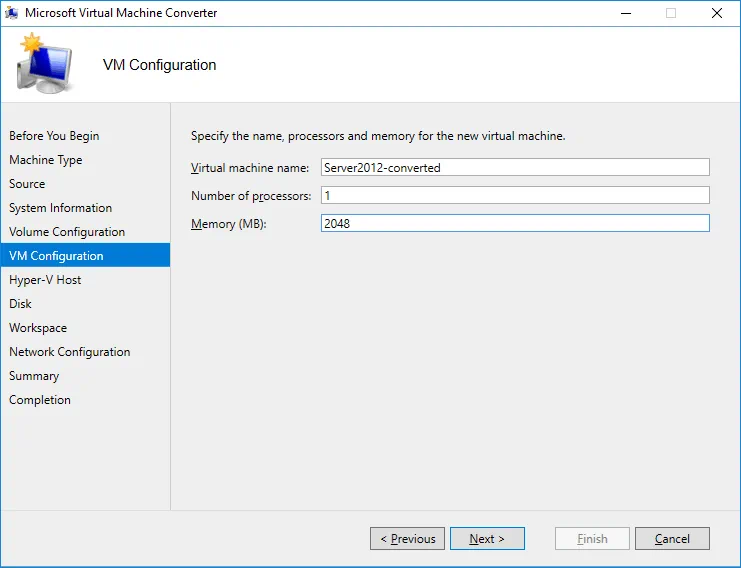 Setting configuration for the destination VM.