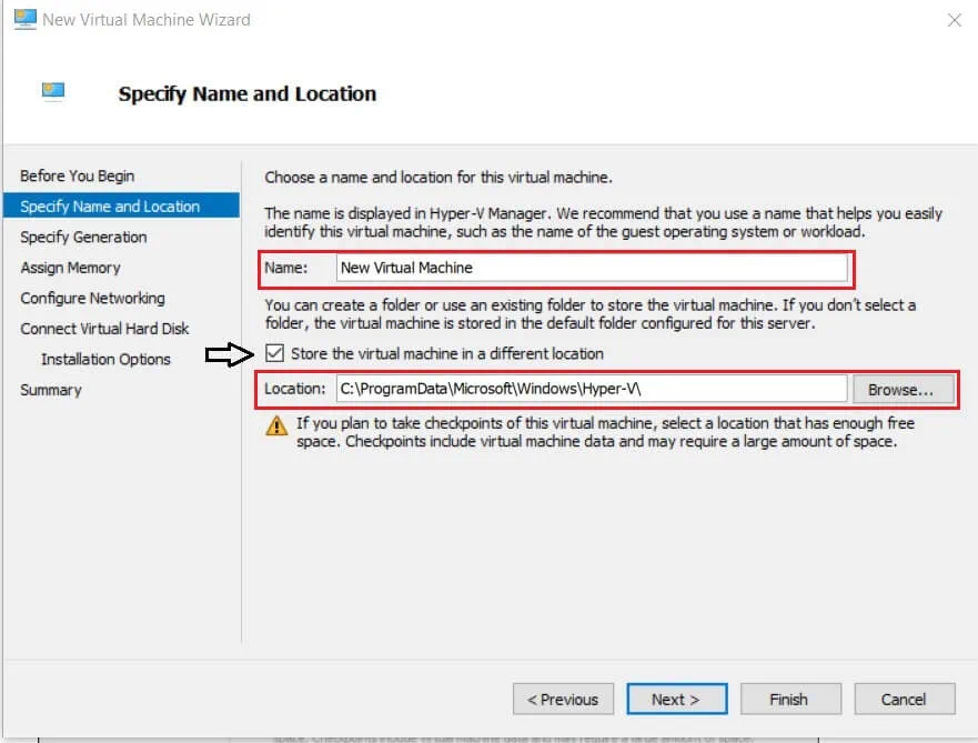 Specifying VM Name and Location
