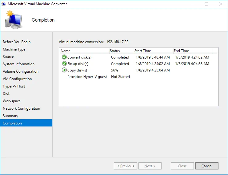 The conversion process is started