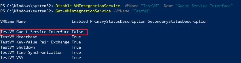 Disabling Hyper-V Integration Services in PowerShell