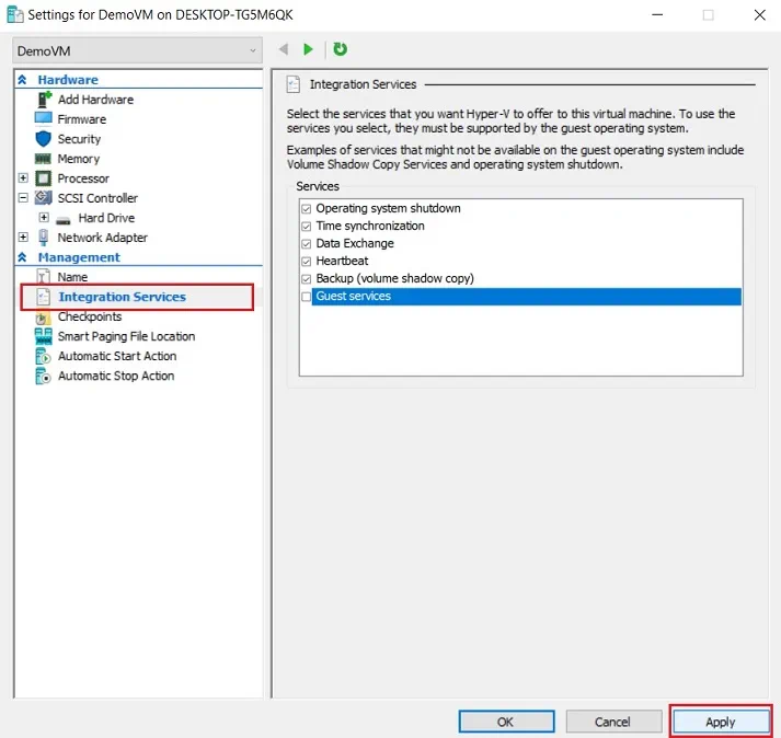 Enabling Hyper-V Integration Services in Hyper-V Manager