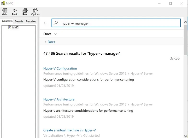 Help in Hyper-V Manager