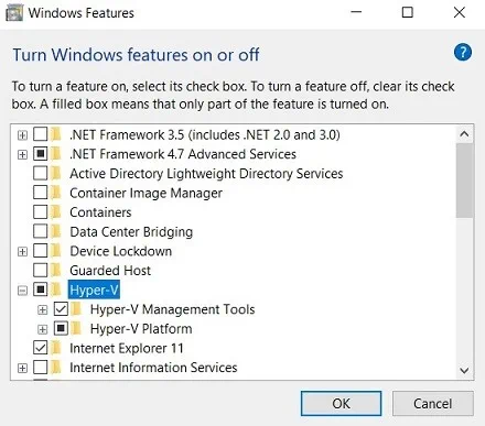 How to install Hyper-V with Control Panel