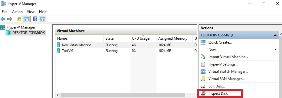 Inspect Disk to Merge Hyper-V Snapshots