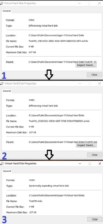 The order of merging Hyper-V Snapshots