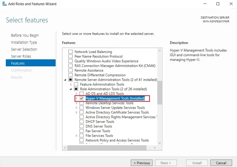 Add roles and featurew wizard