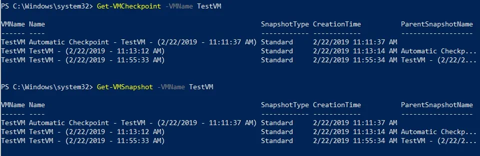 Running Hyper-V Snapshot Commands in PowerShell