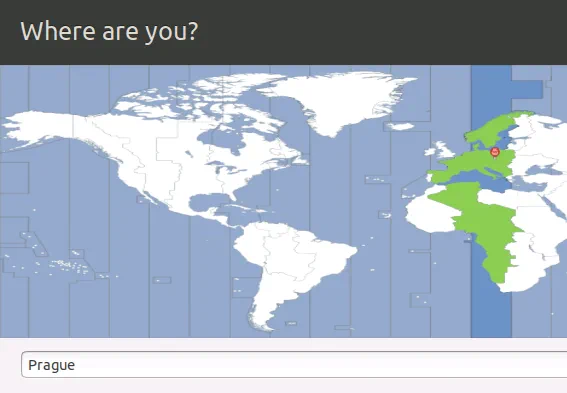 Selecting location and a time zone for Ubuntu installation