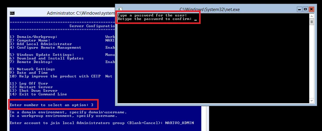 Adición de administrador local en Hyper-V Core 2012 R2