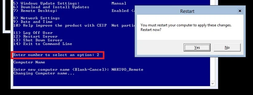 Cambiar el nombre del equipo en Hyper-V Core 2012 R2