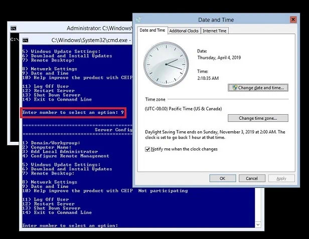 Cómo cambiar la fecha y la hora en Hyper-V Core 2012 R2