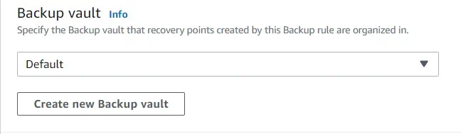 Elección de la bóveda de backup en AWS EC2 Backup
