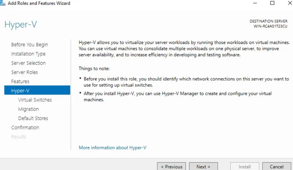 Configuración de Hyper-V Role (Instalación Server Core vs GUI)