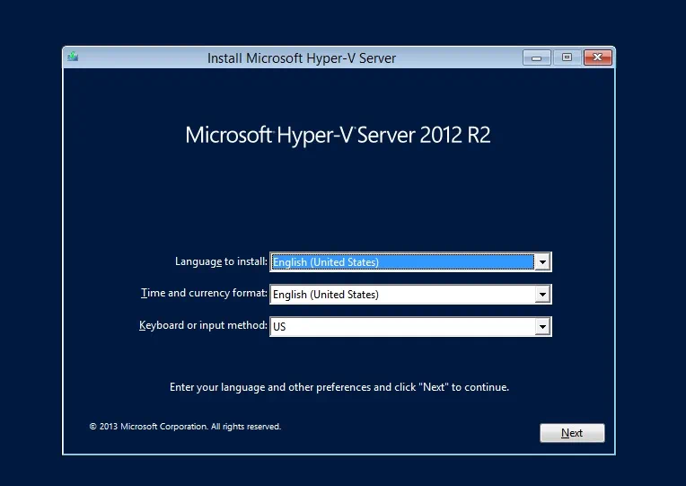 Configuración del idioma y otras preferencias para la instalación de Hyper-V Core